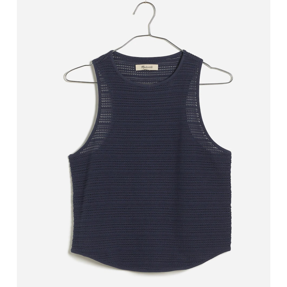 Madewell Crochet Knit Cutaway Tank Cropped Cotton Blend Ink Blue XS NWT - Picture 2 of 9